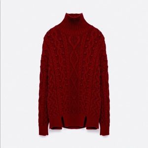 Zara Burgundy Knit Cable Sweater S